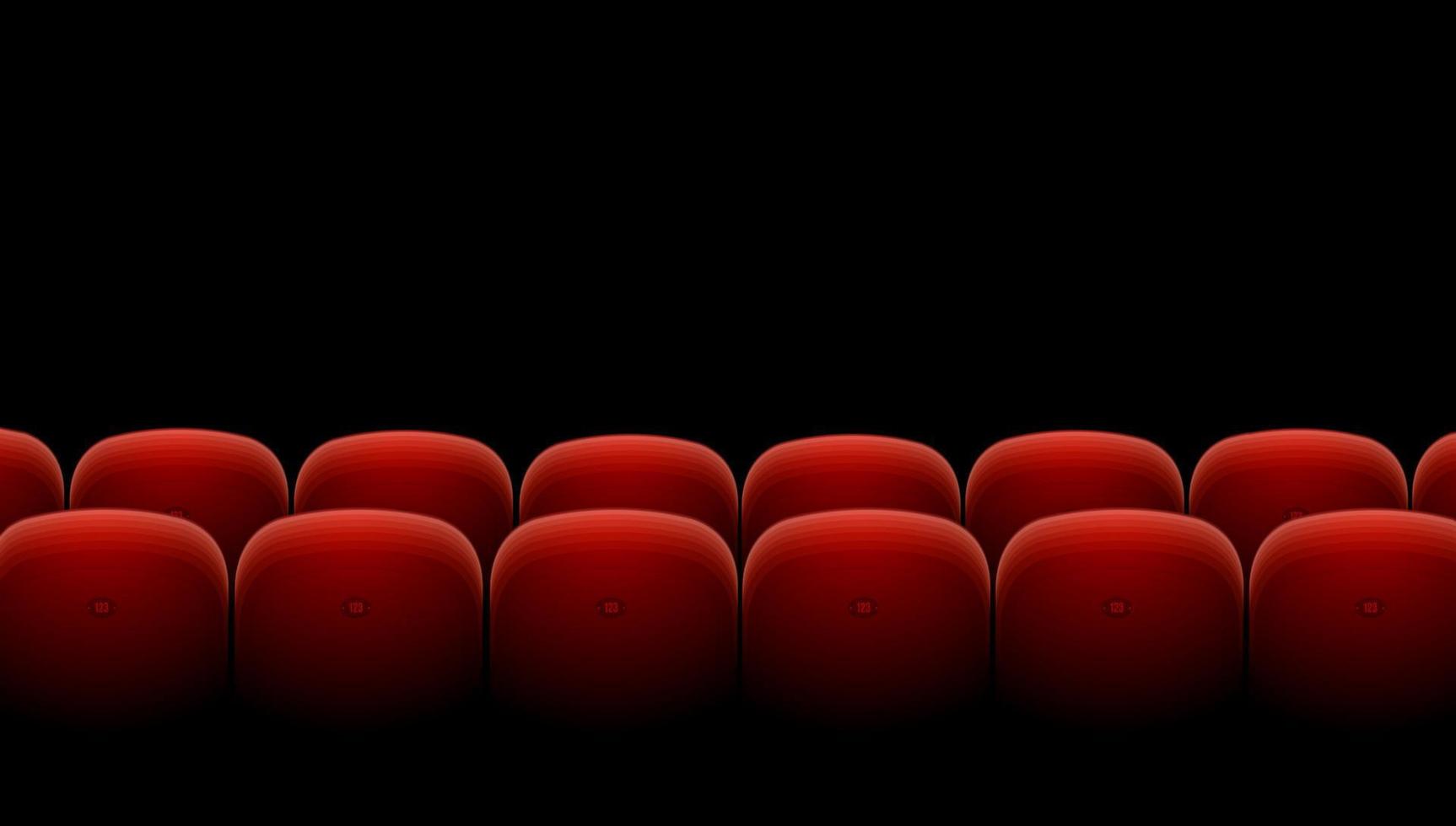 cinéma théâtre rangée de sièges rouges sur fond noir. vecteur