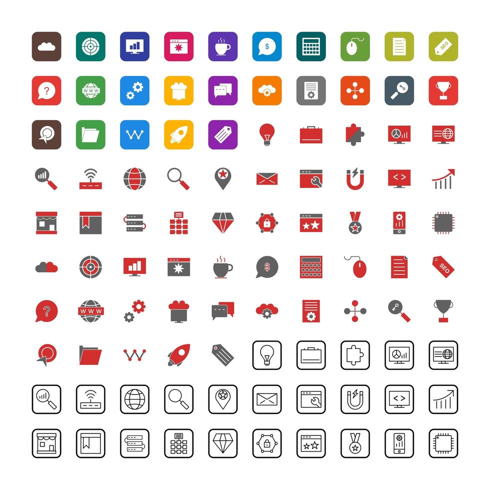ensemble d'icônes d'optimisation des moteurs de recherche à usage personnel et commercial. vecteur