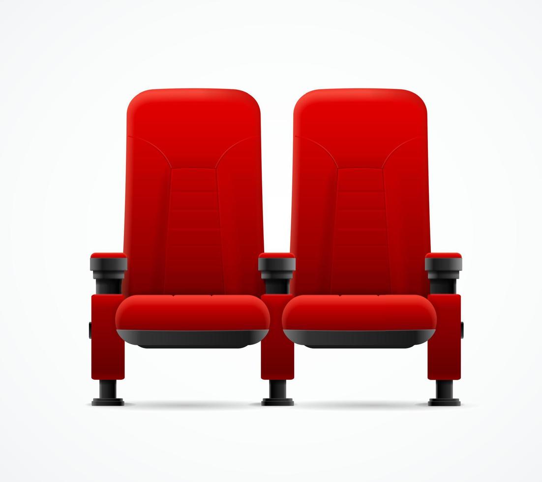 chaises de couple de cinéma rouge 3d détaillées réalistes. vecteur