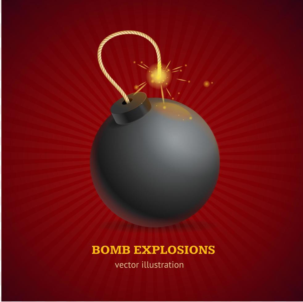 carte d'affiche publicitaire de concept d'explosion de bombe 3d détaillée réaliste. vecteur