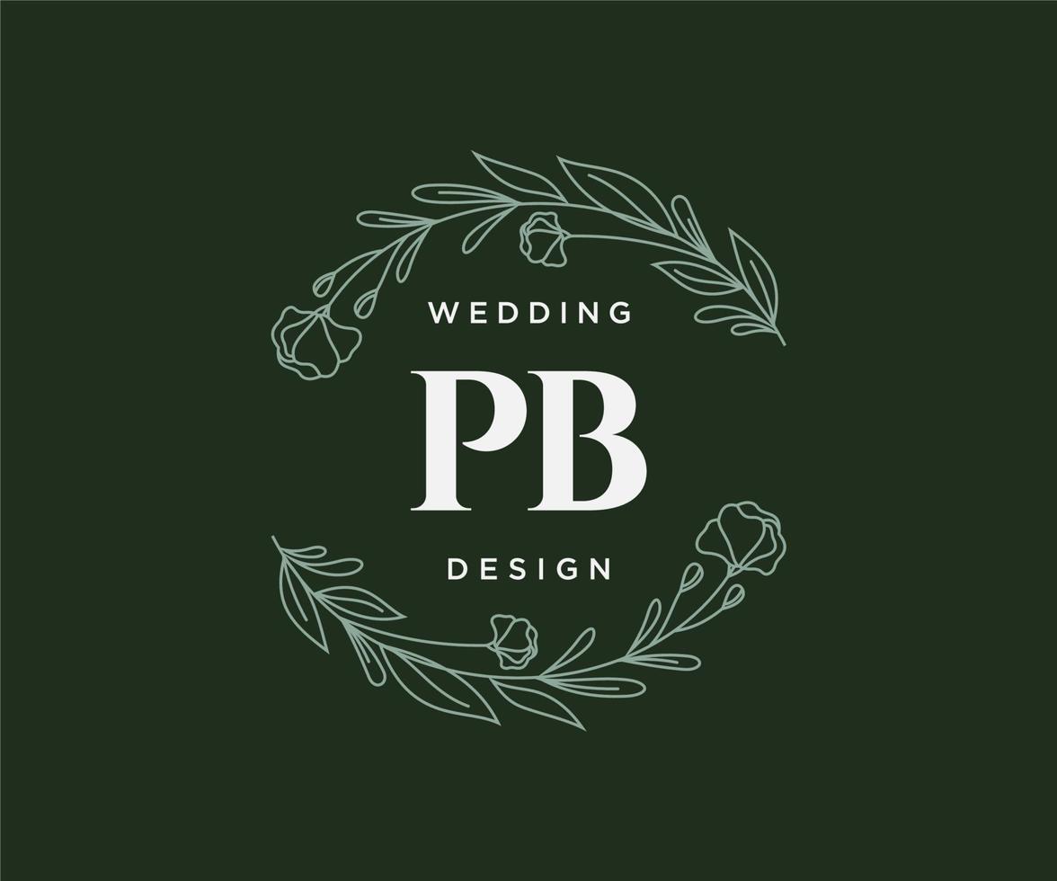 pb initiales lettre mariage monogramme logos collection, modèles minimalistes et floraux modernes dessinés à la main pour cartes d'invitation, réservez la date, identité élégante pour restaurant, boutique, café en image vectorielle vecteur