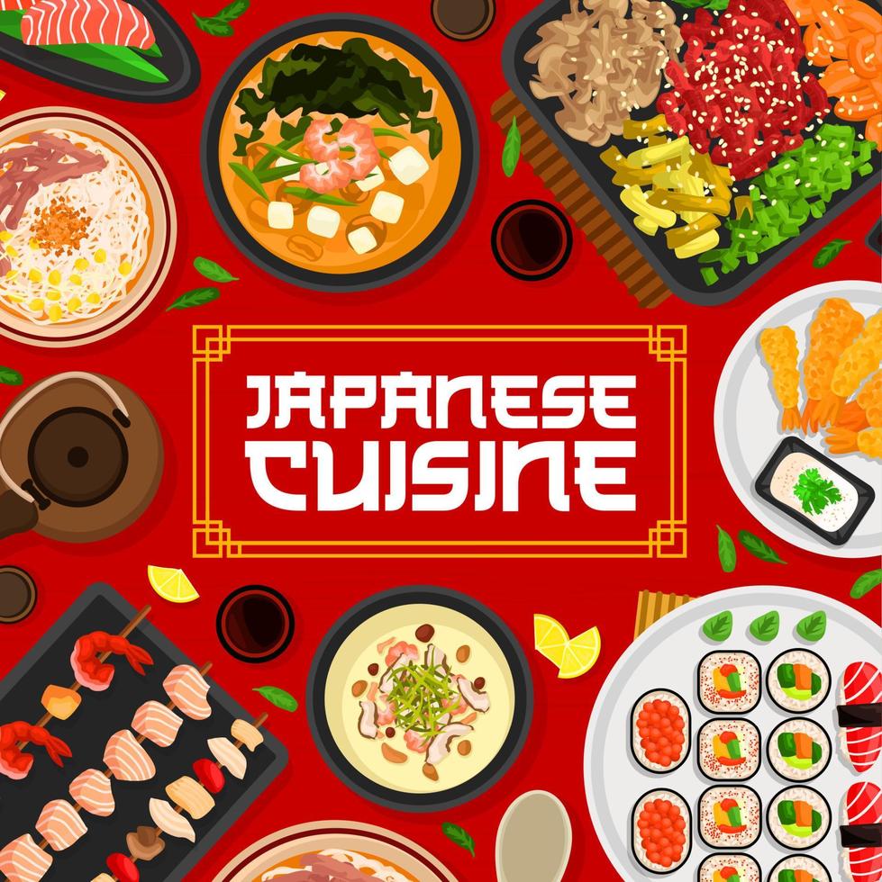 conception de couverture de menu de cuisine japonaise, plats japonais vecteur
