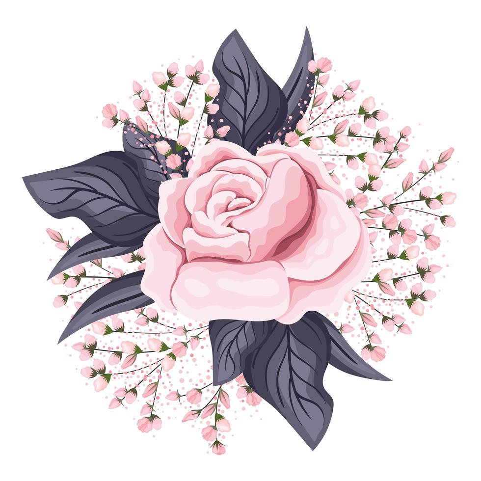 fleur rose rose avec des bourgeons et des feuilles peinture vecteur