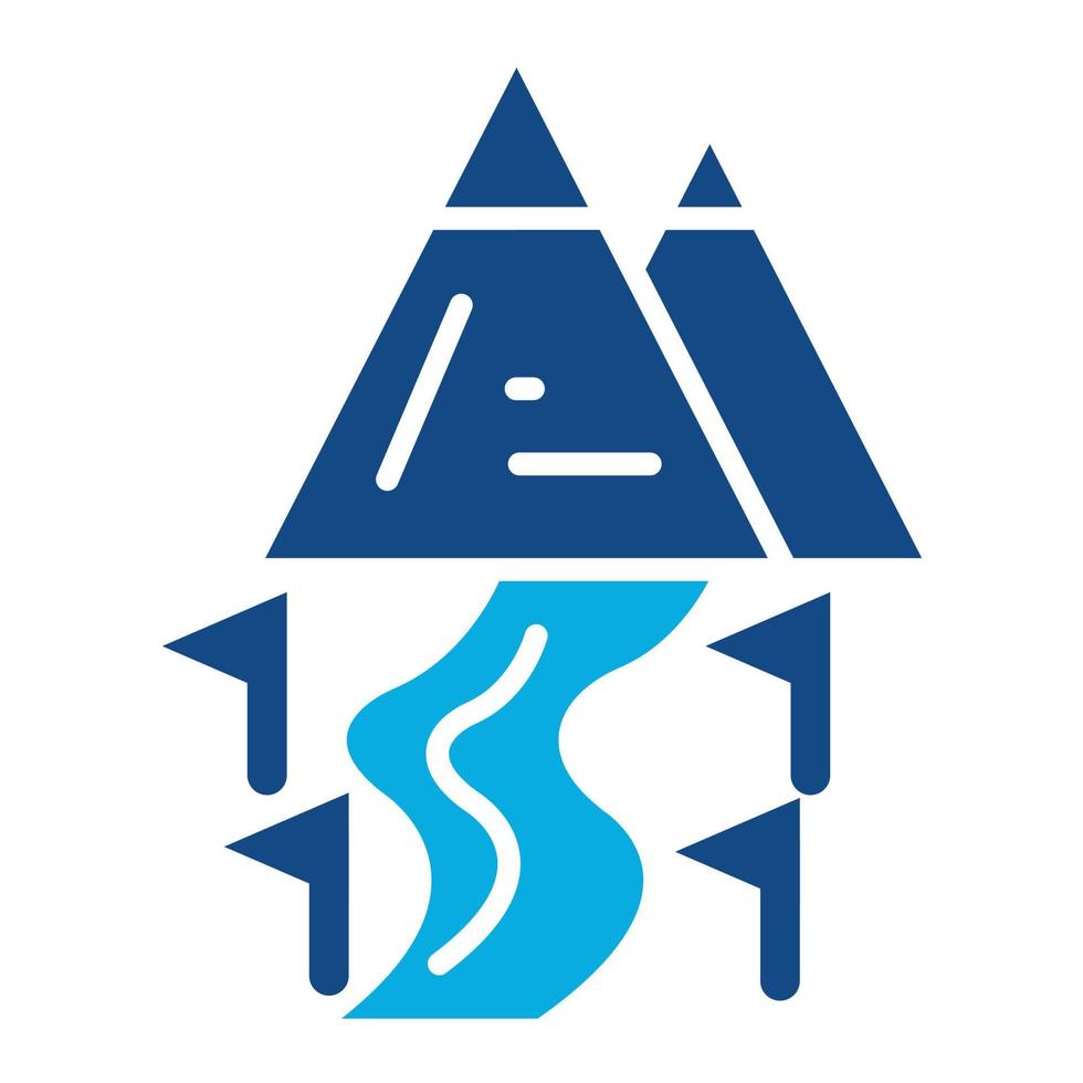 icône de deux couleurs de glyphe de piste de ski vecteur