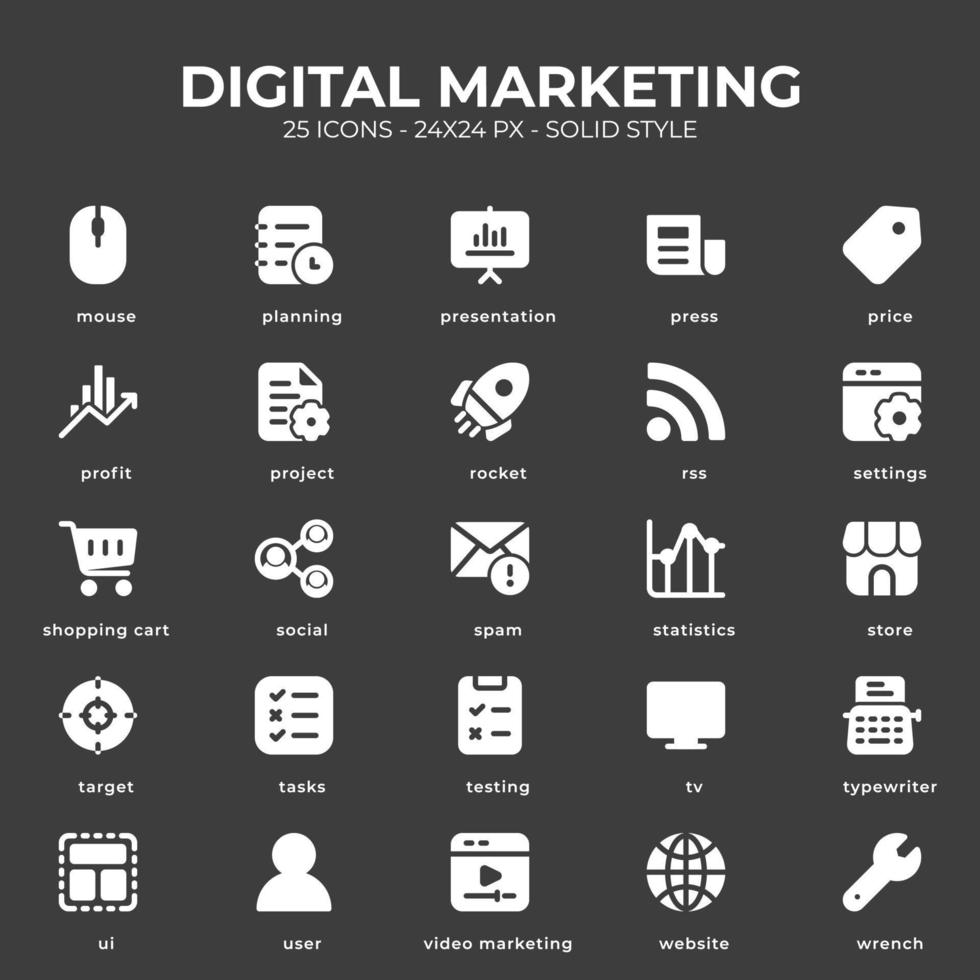 pack d'icônes de marketing numérique de couleur blanche vecteur