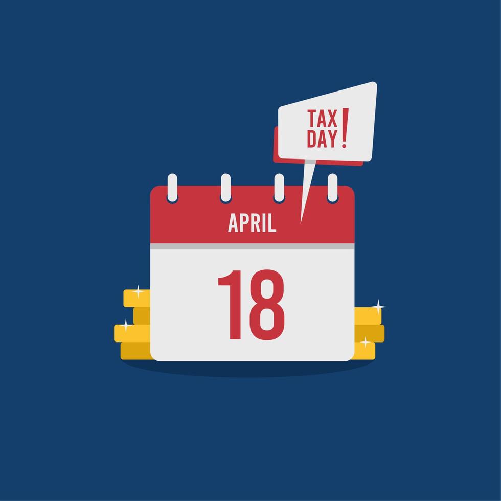 affiche du jour des impôts avec calendrier comme rappel et discours de bulle sur fond bleu foncé vecteur