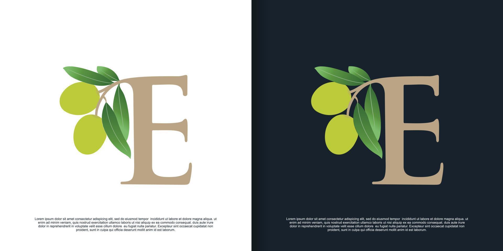 illustration de la lettre d'olive logo e concept unique vecteur premium