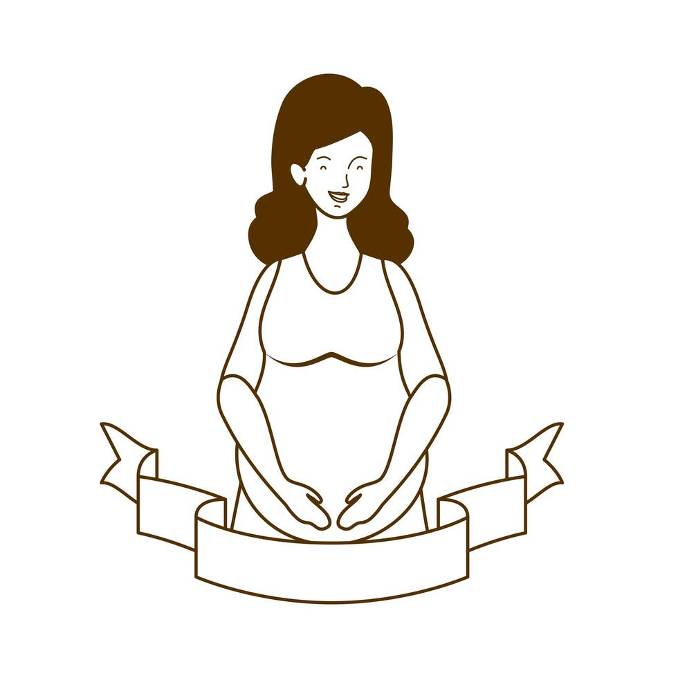 silhouette de femme enceinte avec ruban décoratif vecteur