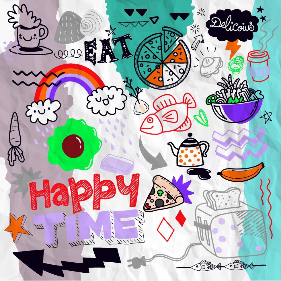 collection de dessins de doodle de nourriture. vecteur