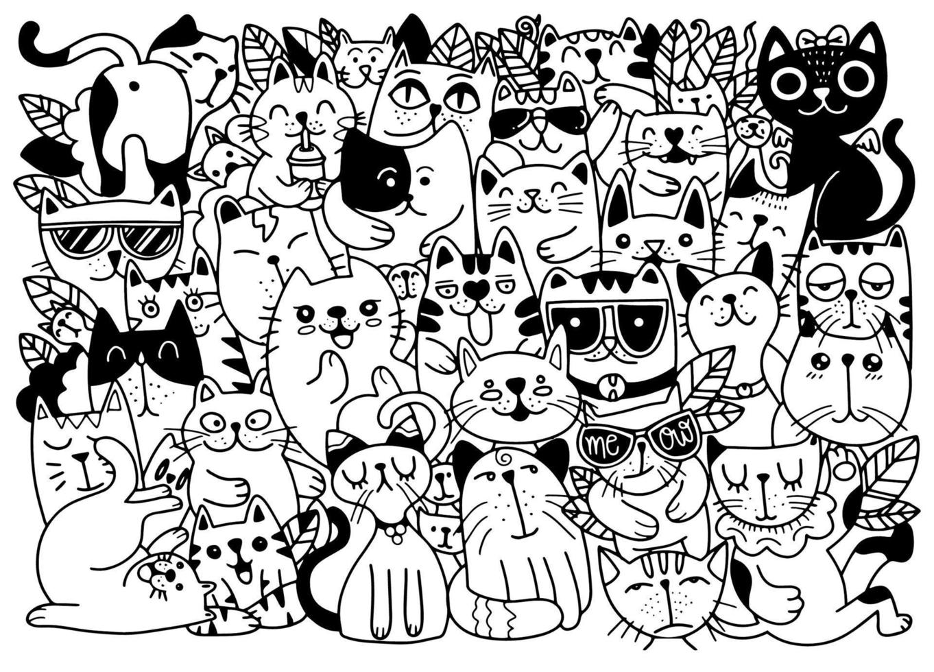 illustrations vectorielles dessinées à la main de personnages de chats. style de croquis. griffonnage vecteur
