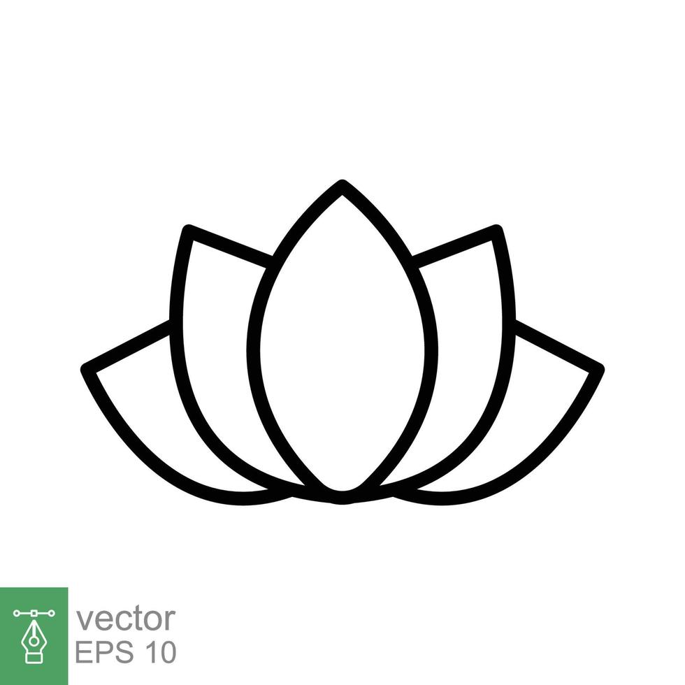 icône de lotus. style de contour simple. symbole d'harmonie, fleur de spa relaxante, pétale, feuille, fleur, concept de plante nature. illustration de vecteur de ligne mince isolée sur fond blanc. ep 10.