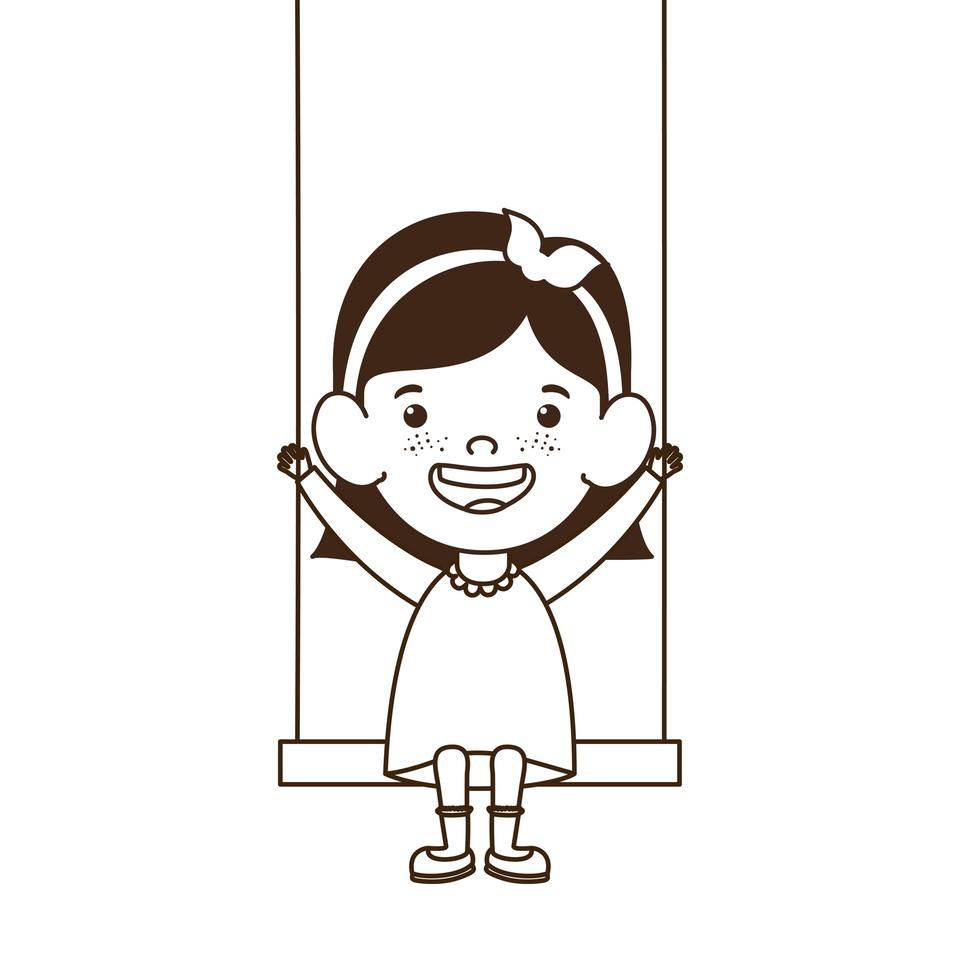 silhouette de petite fille en balançoire souriant vecteur