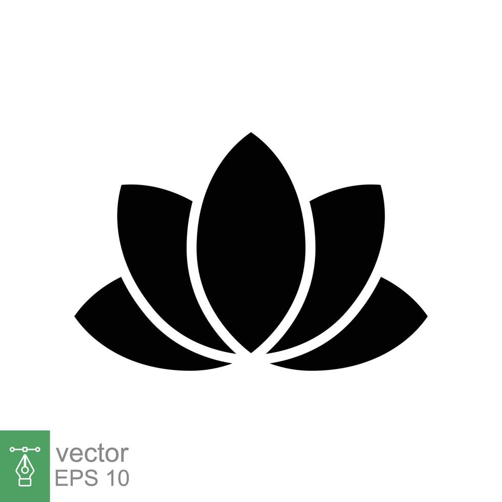 icône de lotus. style solide simple. symbole d'harmonie, fleur de spa relaxante, pétale, feuille, fleur, concept de plante nature. signe silhouette. illustration vectorielle de glyphe isolée sur fond blanc. ep 10. vecteur