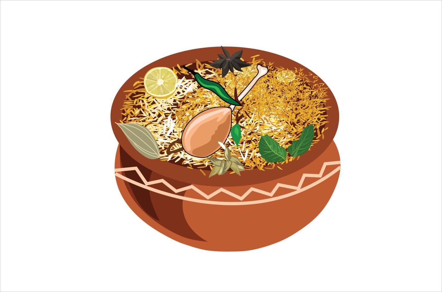 poulet biryani l'authentique cuisine indienne illustration vectorielle vecteur