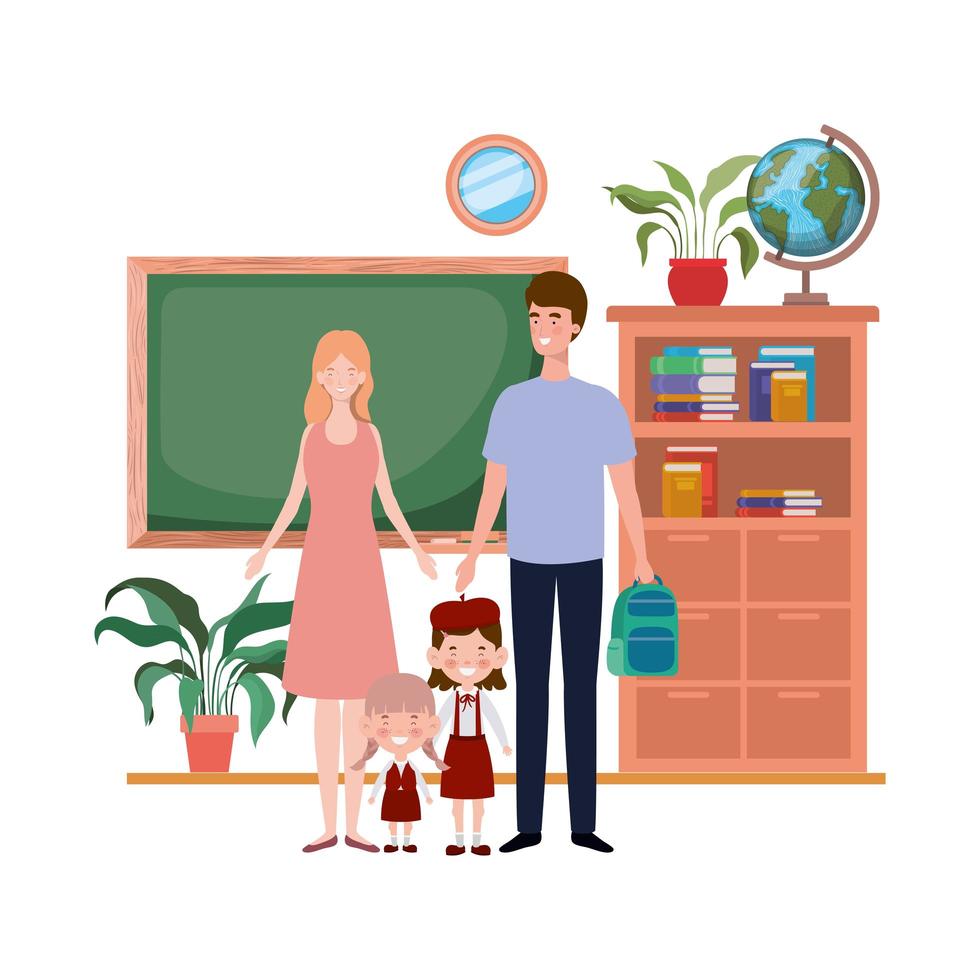 couple de parents avec personnage avatar enfants vecteur