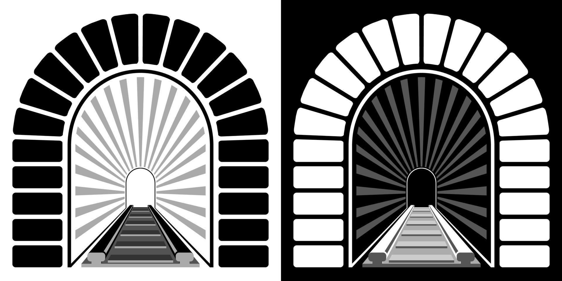 entrée du tunnel en arc de chemin de fer. chemin vers l'inconnu, en surmontant les peurs et les obstacles. vecteur minimaliste