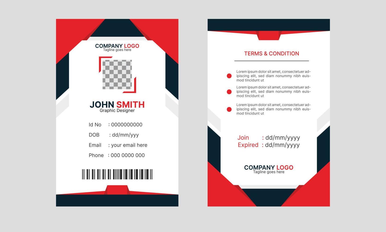 vecteur de modèle de conception de carte d'identité abstraite moderne d'entreprise pour l'employé. modèle de carte d'identité d'employé d'entreprise créative.