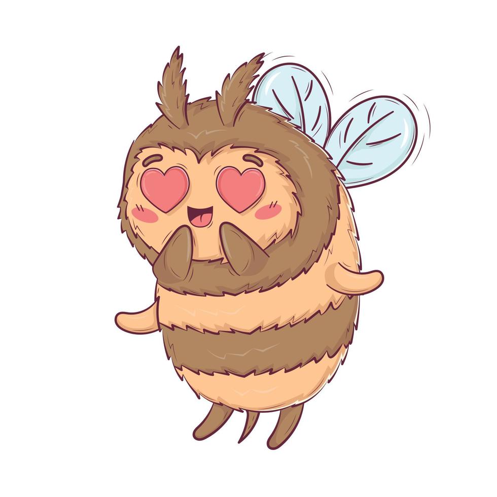 dessin animé mignon abeille amoureuse se réjouit avec des coeurs au lieu des yeux pour la saint valentin isolé sur illustration vectorielle fond blanc vecteur