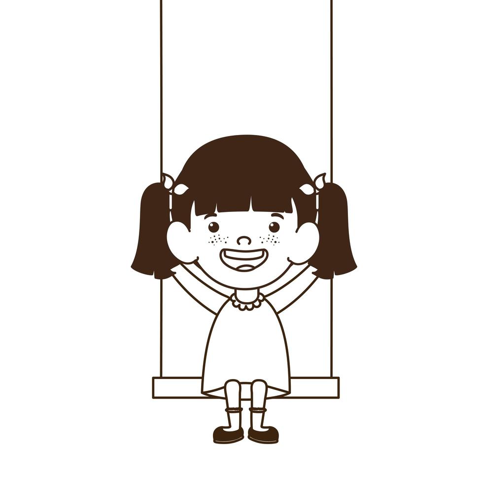 silhouette de petite fille en balançoire souriant vecteur