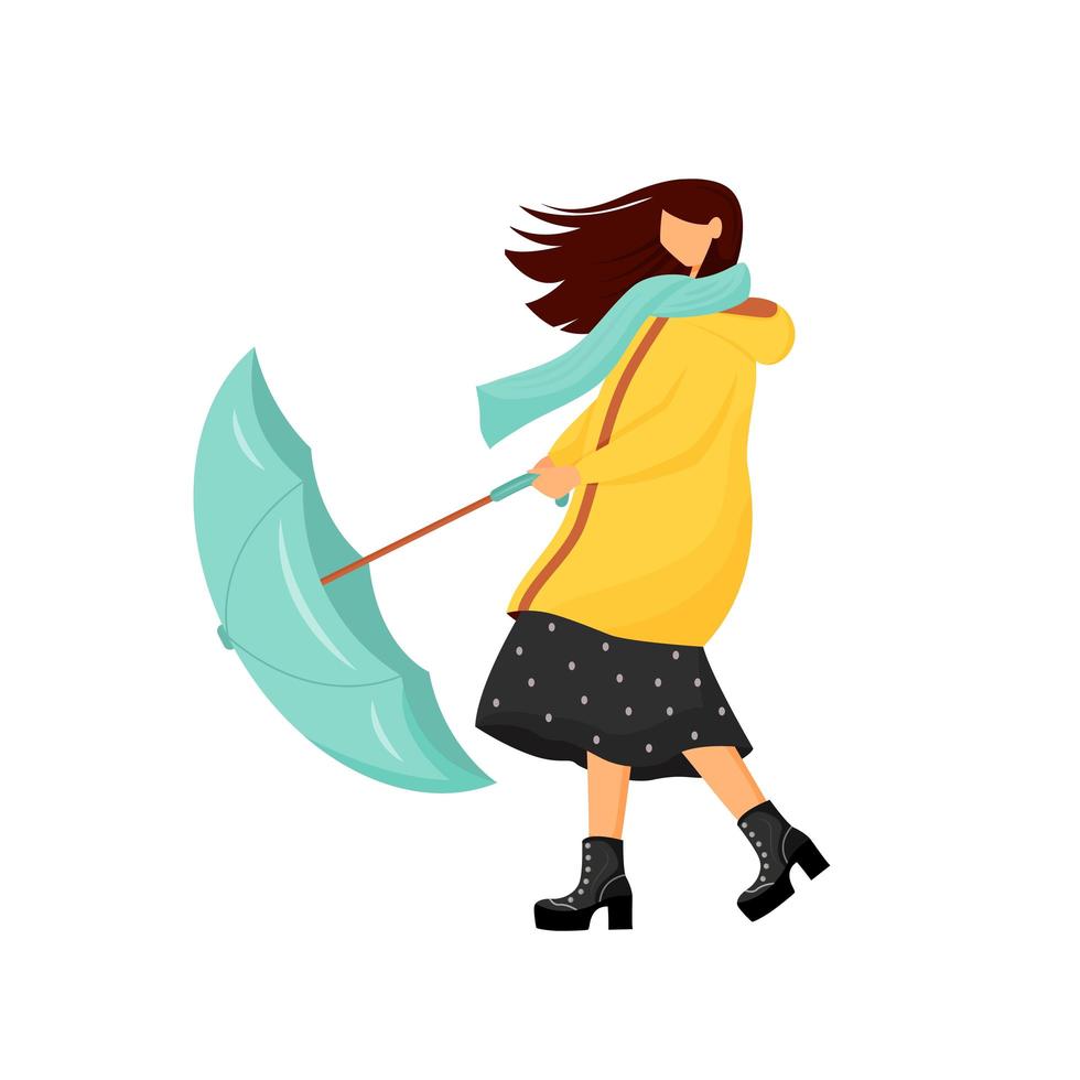 femme avec parapluie à la tempête vecteur