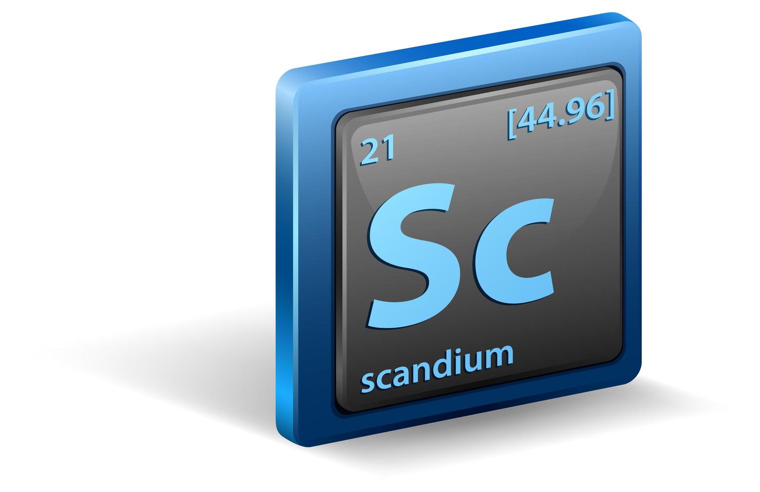 élément chimique scandium. symbole chimique avec numéro atomique et masse atomique. vecteur