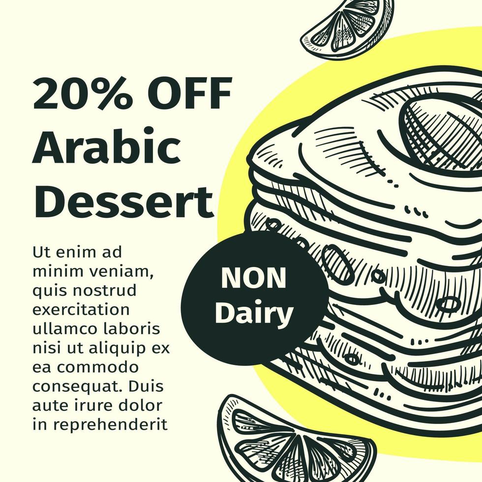 dessert arabe rabais sur les aliments non laitiers au café vecteur