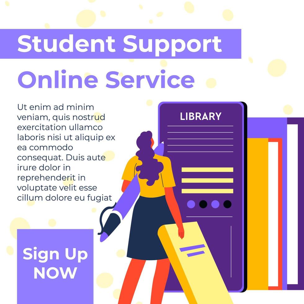 service en ligne de soutien aux étudiants, inscription à la bibliothèque vecteur