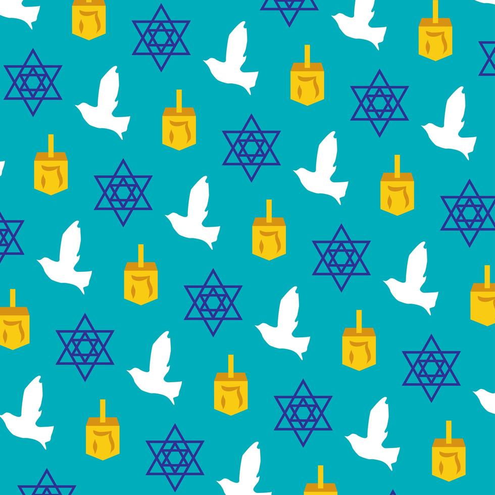 Dreidel, colombe et motif d'étoile juive sur bleu vecteur