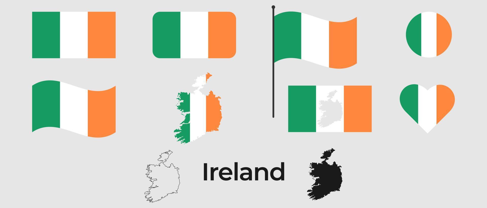 drapeau de l'irlande. silhouette de l'irlande. symbole national. vecteur