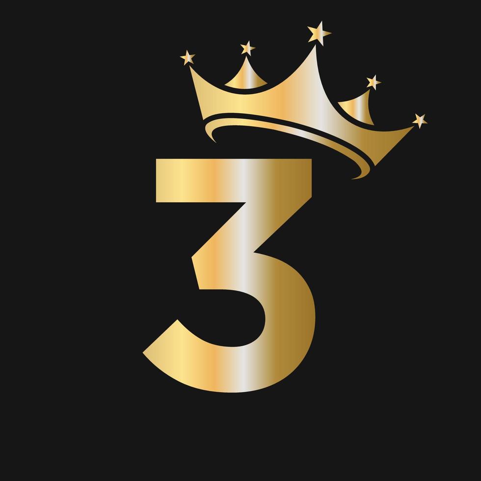 logo de la couronne de la lettre 3 pour la beauté, la mode, l'étoile, l'élégance, le signe de luxe vecteur