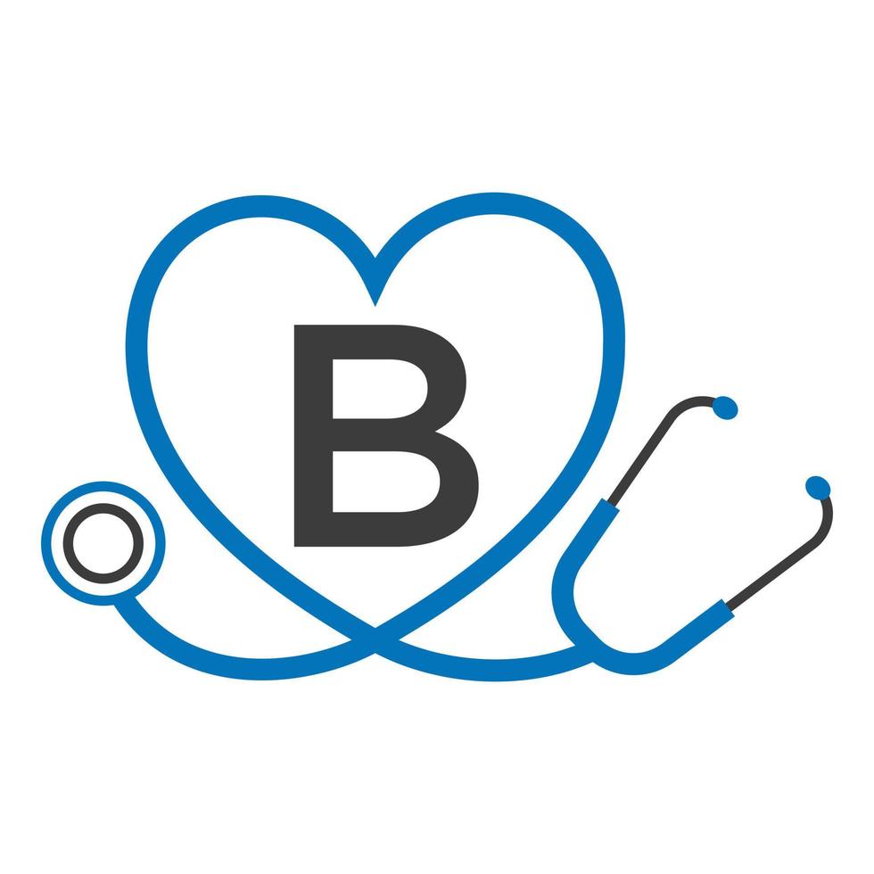 logo médical sur le modèle de lettre b. logo de médecins avec vecteur de signe de stéthoscope