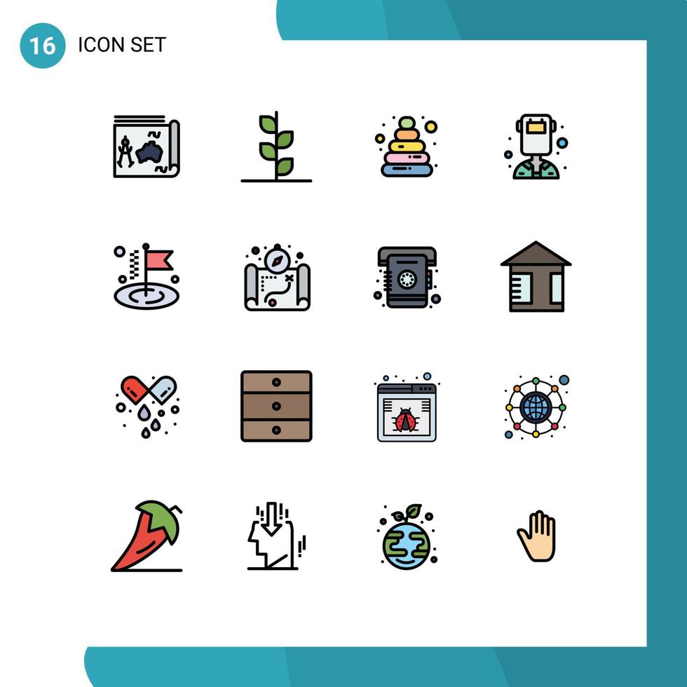 interface mobile ligne remplie de couleurs plates ensemble de 16 pictogrammes de drapeau soudeur arbre profession avatar modifiable éléments de conception de vecteur créatif