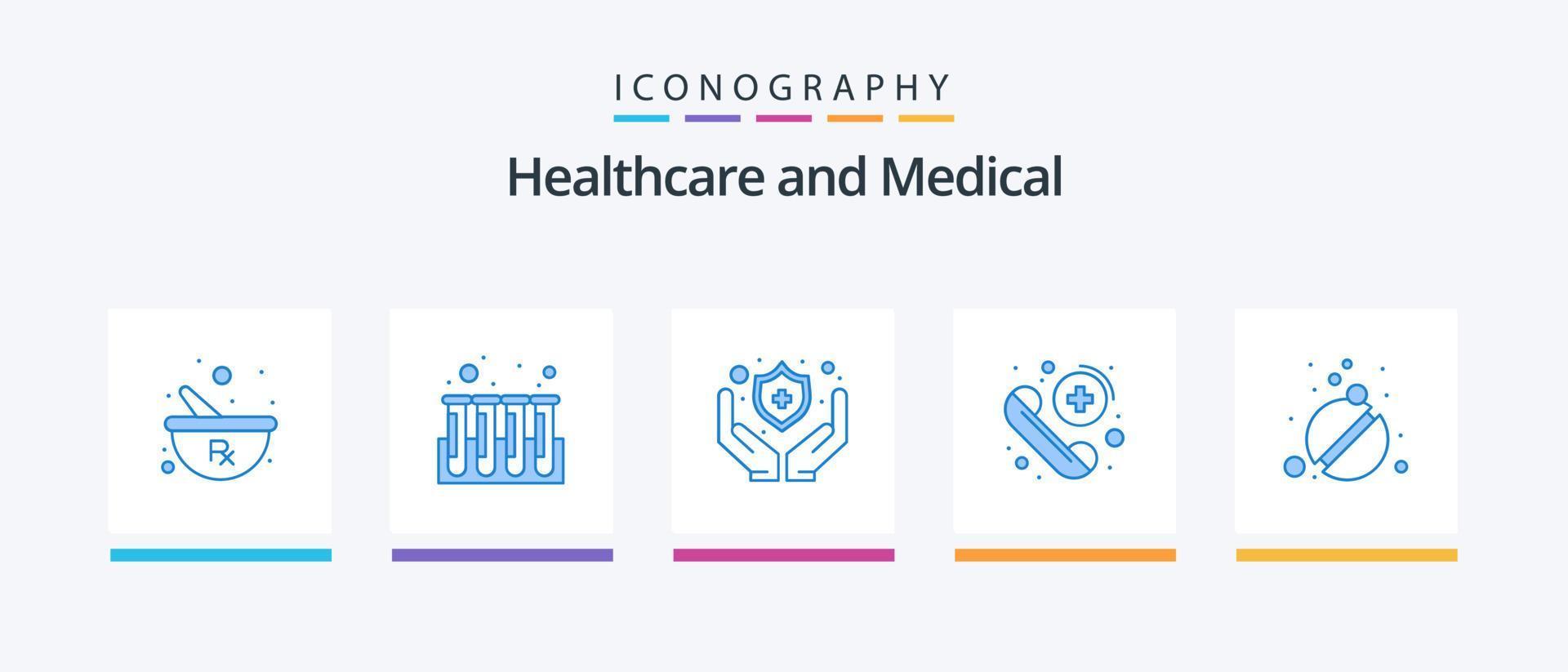 pack d'icônes bleu médical 5 comprenant des comprimés. Médicament. médical. se soucier. urgence. conception d'icônes créatives vecteur