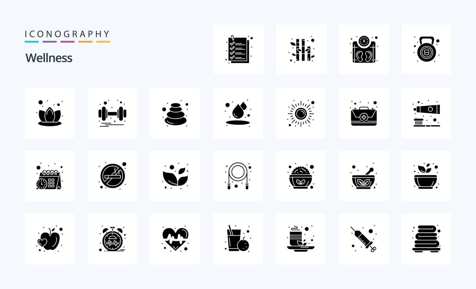 25 pack d'icônes de glyphes solides de bien-être vecteur