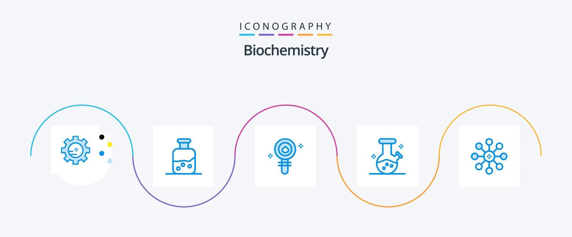 pack d'icônes bleu biochimie 5, y compris la cellule. biochimie. la biologie. potion. flacon de démonstration vecteur