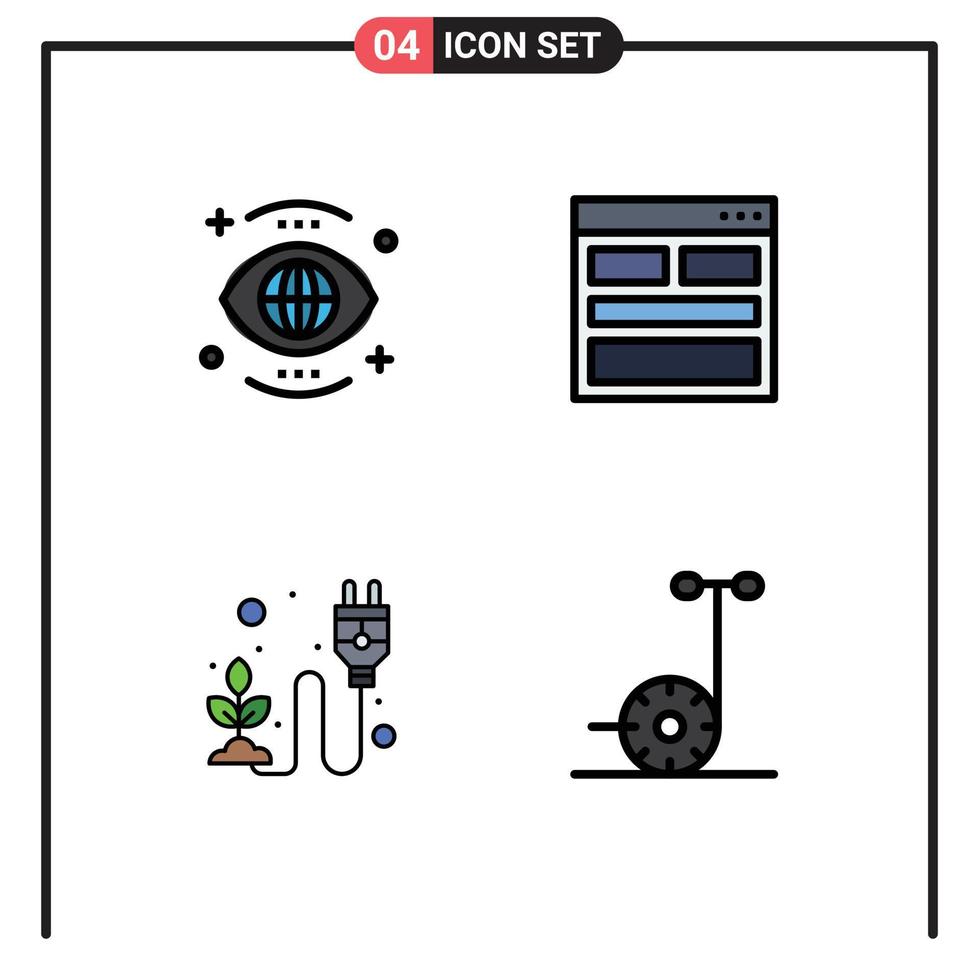 ensemble de 4 symboles d'icônes d'interface utilisateur modernes signes pour les informations sur les yeux vue contact électricité éléments de conception vectoriels modifiables vecteur