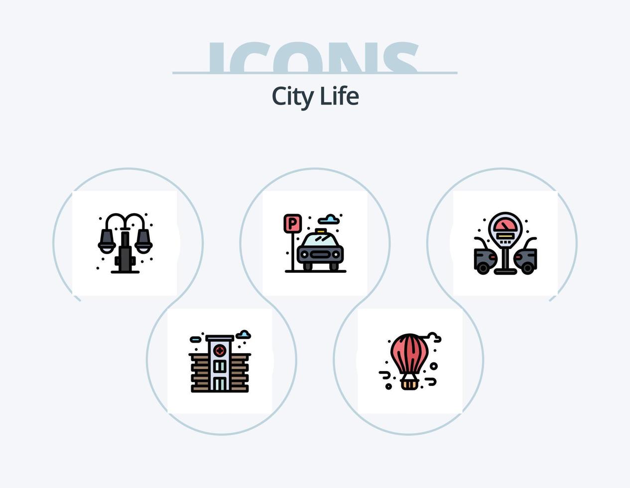 pack d'icônes remplies de ligne de vie urbaine 5 conception d'icônes. cycle de vie. ville. ville. Cour de récréation. ville vecteur
