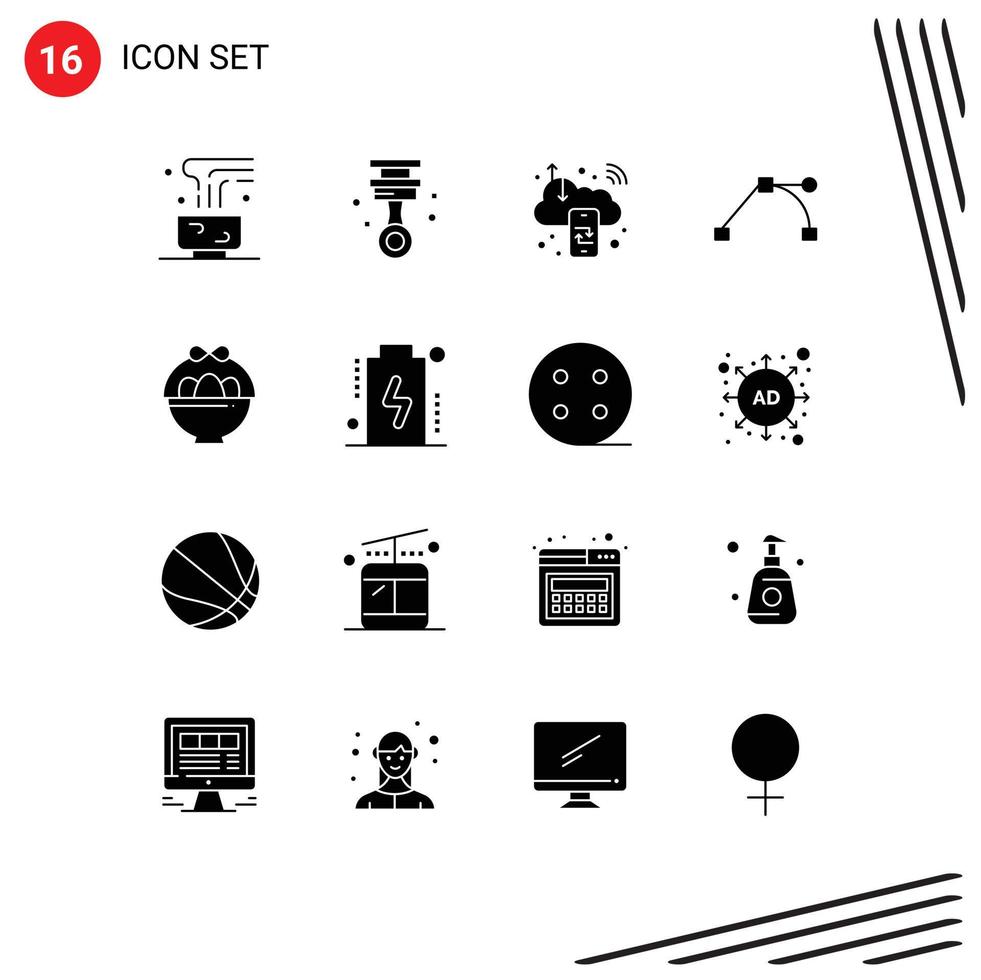 groupe de 16 glyphes solides modernes définis pour les outils de chemin de panier ancre c éléments de conception vectoriels modifiables numériques vecteur