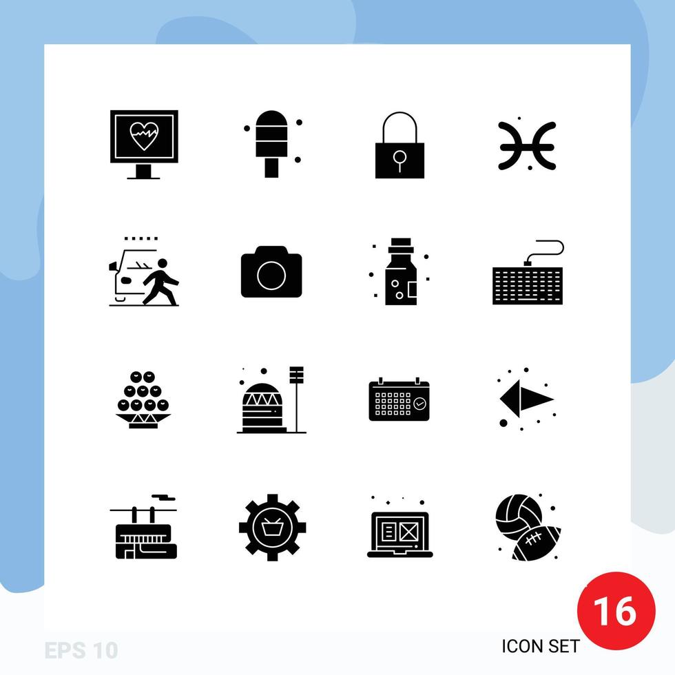 ensemble de 16 glyphes solides vectoriels sur la grille pour danger routier mot de passe sécurisé voiture grèce éléments de conception vectoriels modifiables vecteur