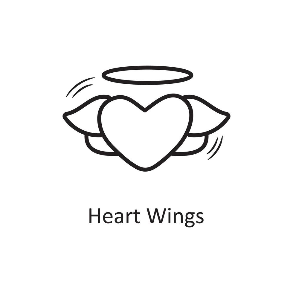 ailes de coeur vecteur contour main dessiner illustration de conception d'icône. symbole de la saint-valentin sur fond blanc fichier eps 10