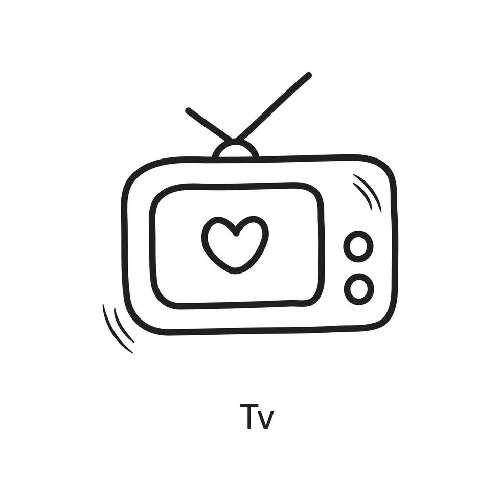 télévision vecteur contour main dessiner illustration de conception d'icône. symbole de la saint-valentin sur fond blanc fichier eps 10