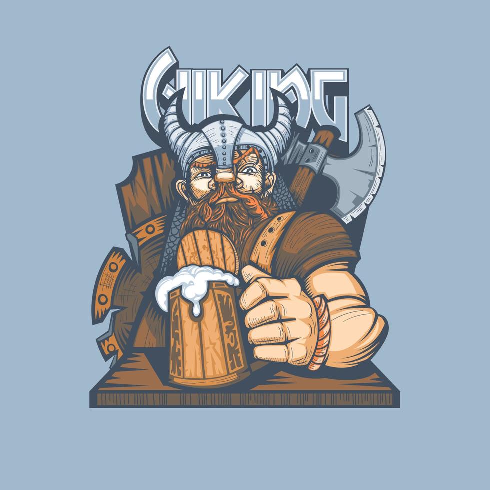 dessin d'un viking barbu avec un verre de bière à la main, peut être imprimé sur des t-shirts. vecteur