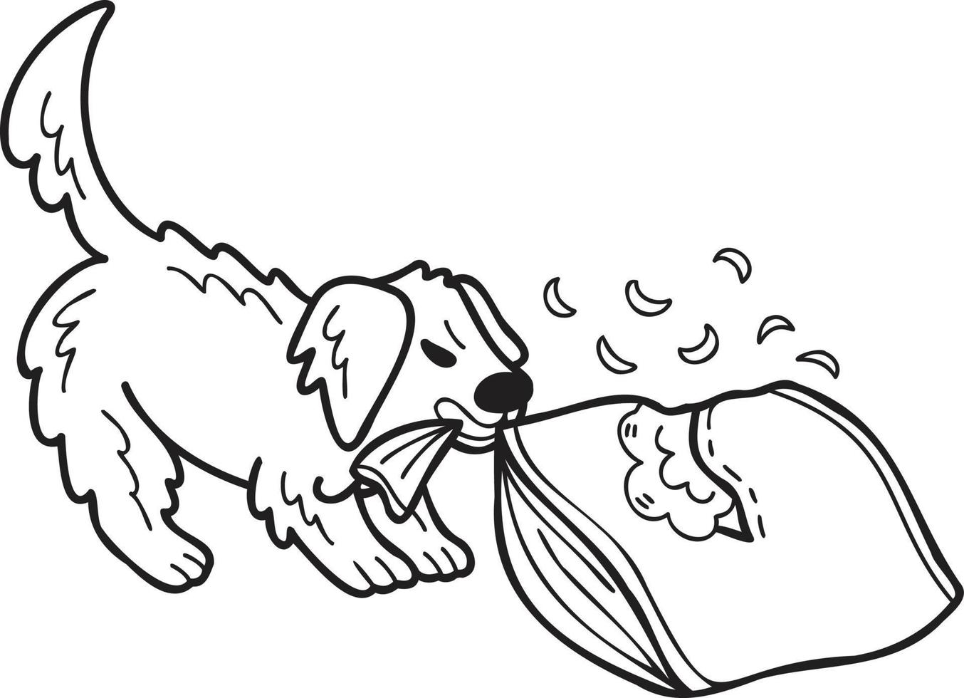 illustration d'oreiller mordant chien golden retriever dessiné à la main dans un style doodle vecteur