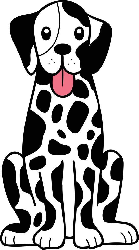 chien dalmatien dessiné à la main assis en attente de l'illustration du propriétaire dans un style doodle vecteur