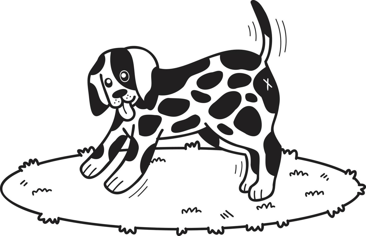 chien dalmatien dessiné à la main illustration de marche dans un style doodle vecteur