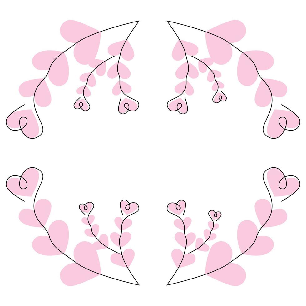 cadre rond abstrait de coeurs sur une ligne dans des tons roses pâles à la mode. modèle de lettrage vecteur