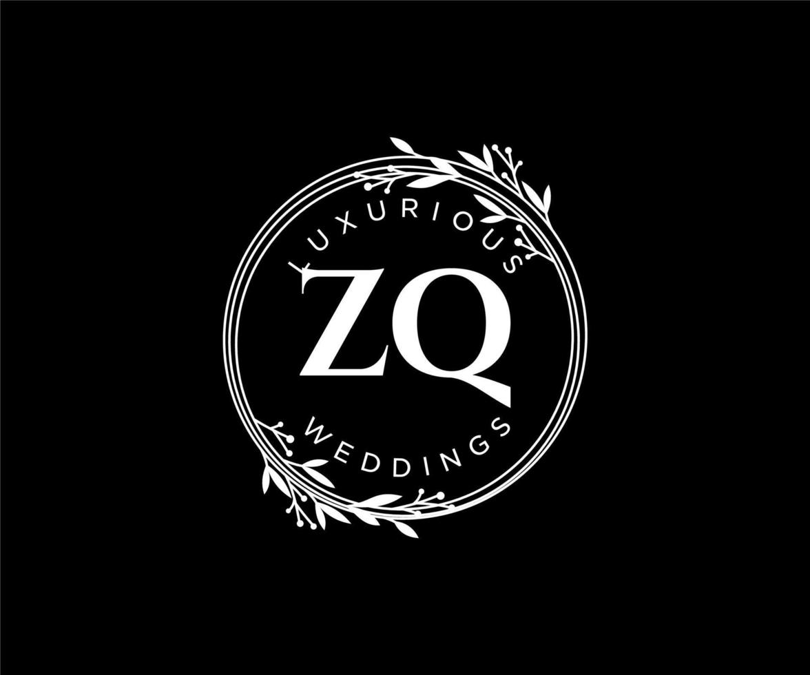 zq initiales lettre modèle de logos de monogramme de mariage, modèles minimalistes et floraux modernes dessinés à la main pour cartes d'invitation, réservez la date, identité élégante. vecteur