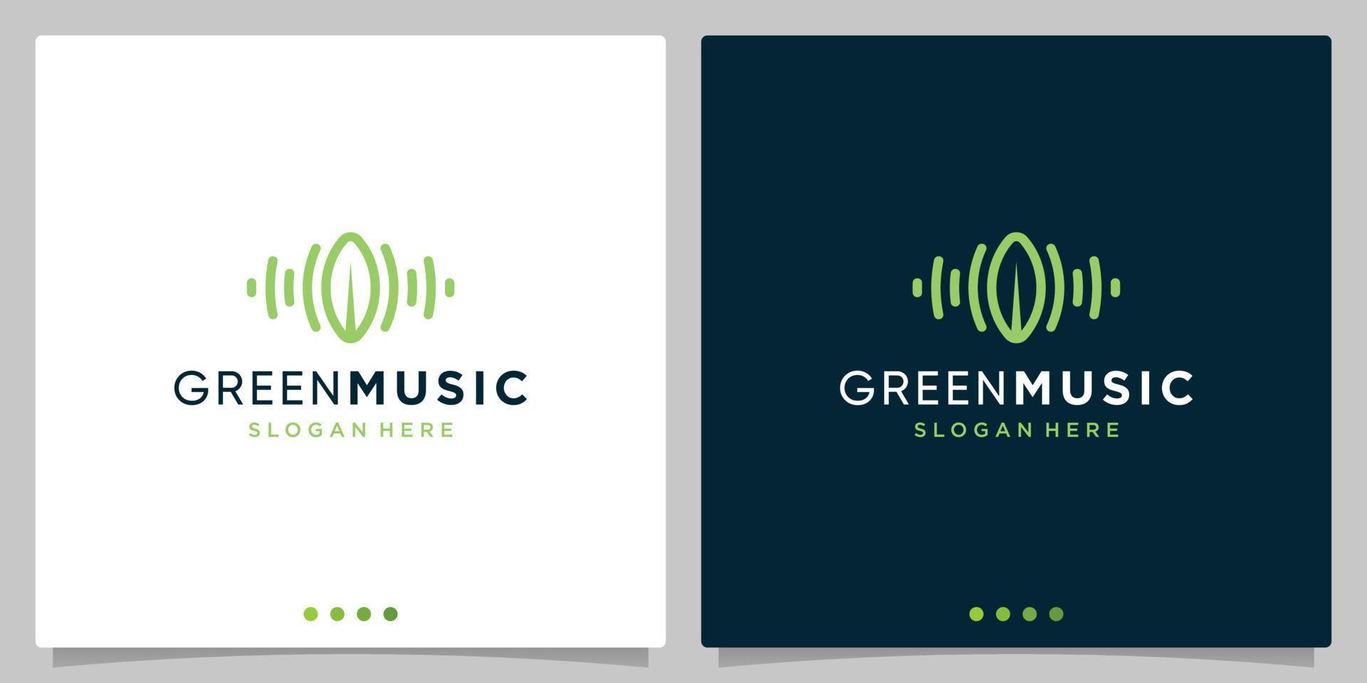 éléments de concept de logo d'onde audio sonore avec logo de feuille. vecteur premium