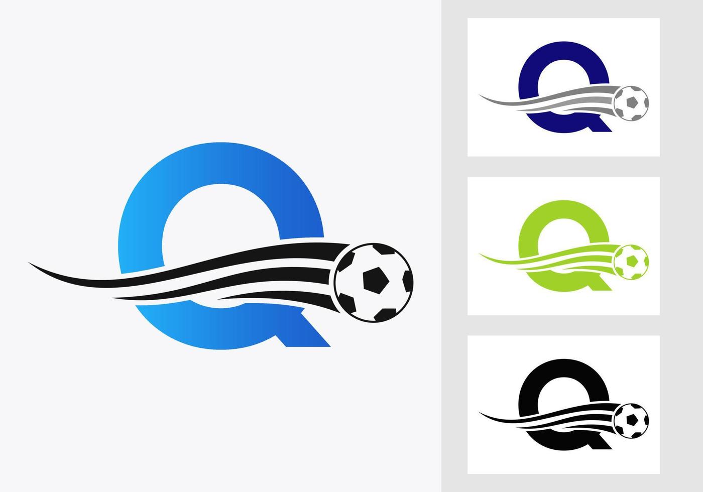 logo de football de football sur le signe de la lettre q. concept d'emblème de club de football d'icône d'équipe de football vecteur