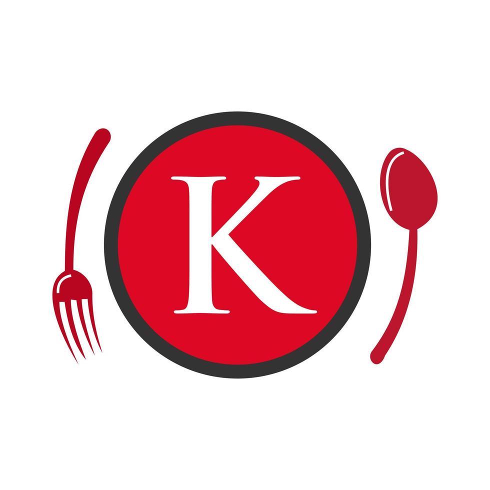 logo du restaurant sur le vecteur de concept lettre k cuillère et fourchette